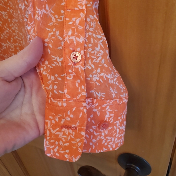 Equipment Essential Sheer Silk Blouse Orange Print - Picture 7 of 10